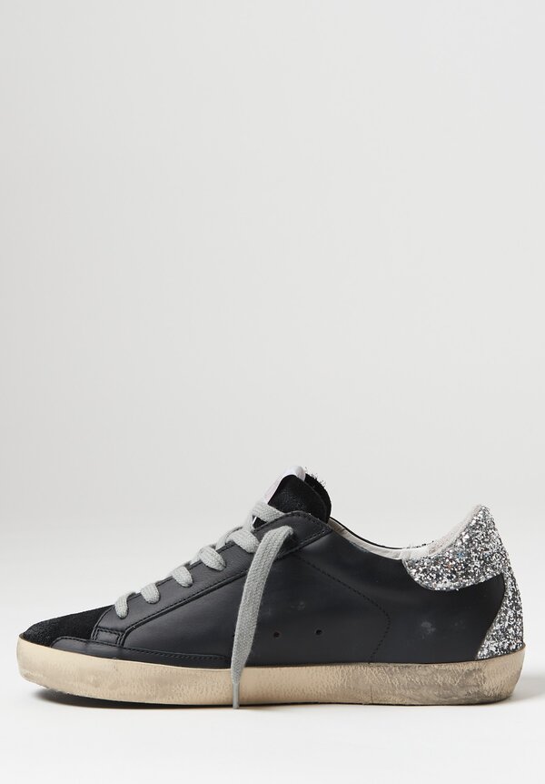 Golden Goose Suede Toe & Sparkling Heel Superstar Sneakers in Black and White