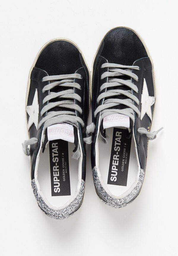 Golden Goose Suede Toe & Sparkling Heel Superstar Sneakers in Black and White