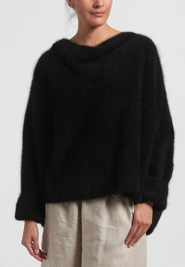 Rundholz Raccoon Hair Cowl Neck Sweater in Black	