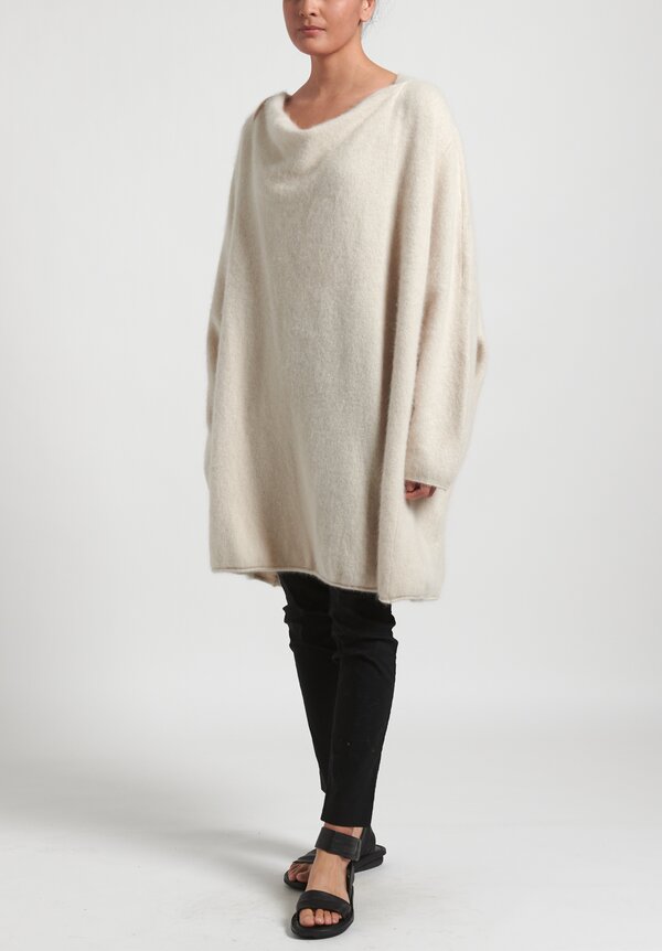 Rundholz Raccoon Hair Cowl Neck Tunic in Chalk White	