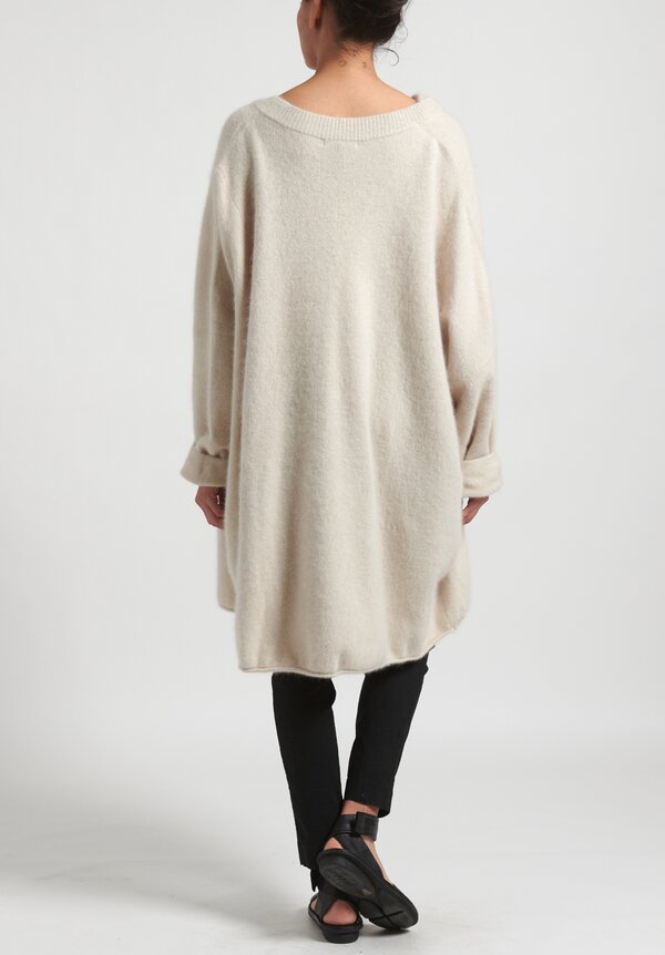 Rundholz Raccoon Hair Cowl Neck Tunic in Chalk White	