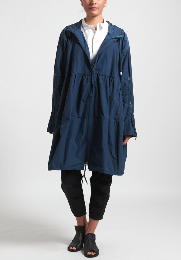 Rundholz Black Label Long Multi-Zipper Hooded Jacket in Plum Blue	