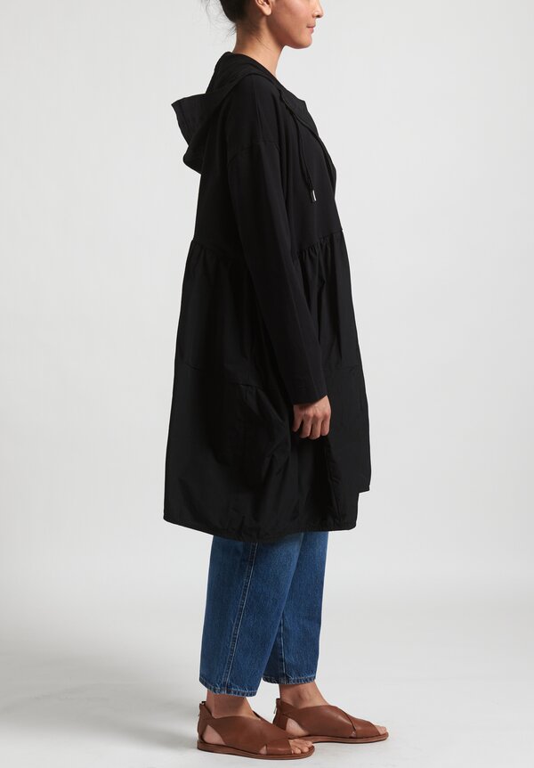 Rundholz Black Label Multi-Fabric Long Hooded Jacket in Black