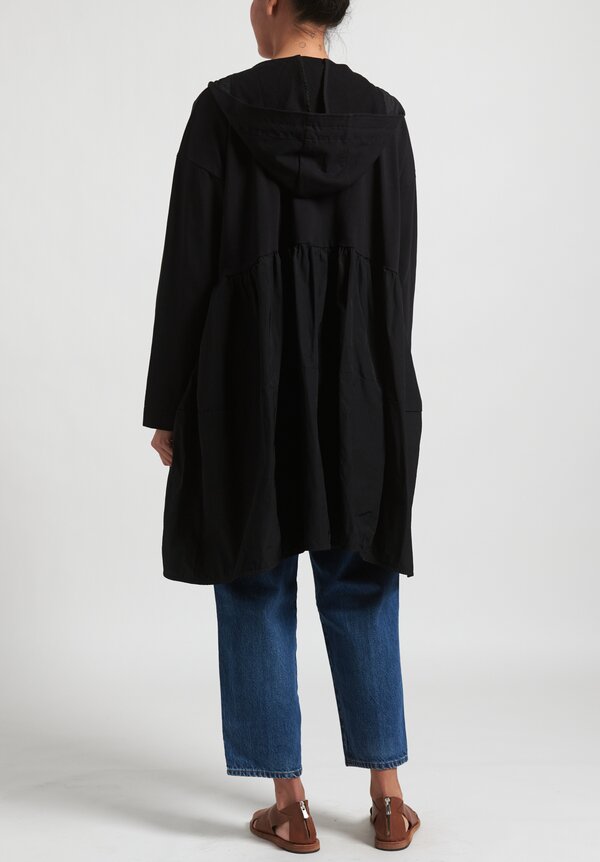 Rundholz Black Label Multi-Fabric Long Hooded Jacket in Black