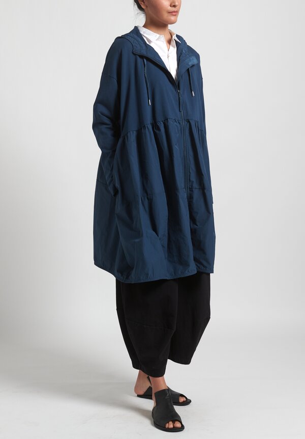 Rundholz Black Label Multi-Fabric Long Hooded Jacket in Plum Blue	