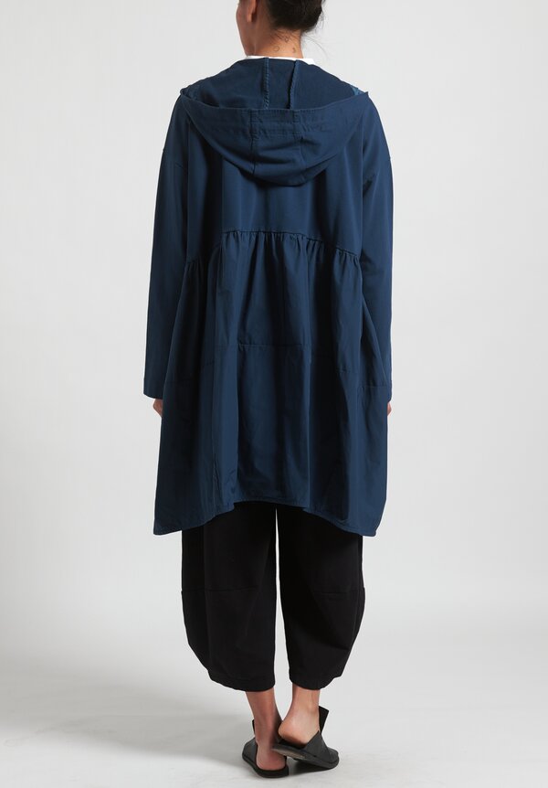 Rundholz Black Label Multi-Fabric Long Hooded Jacket in Plum Blue	