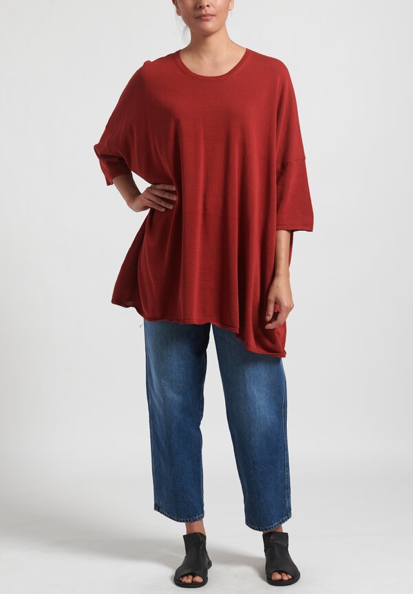 Rundholz Balck Label Short Sleeve Knit Tunic in Berry Red