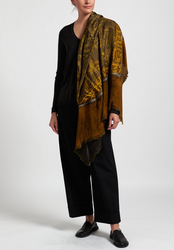Avant Toi Cashmere/ Silk Small Felted Patchwork Scarf in Nero/ Gold	