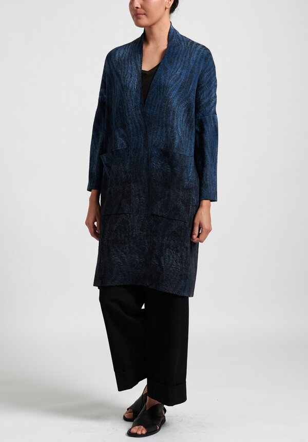 Avant Toi Ombre Animal Print Duster in Deep Blue