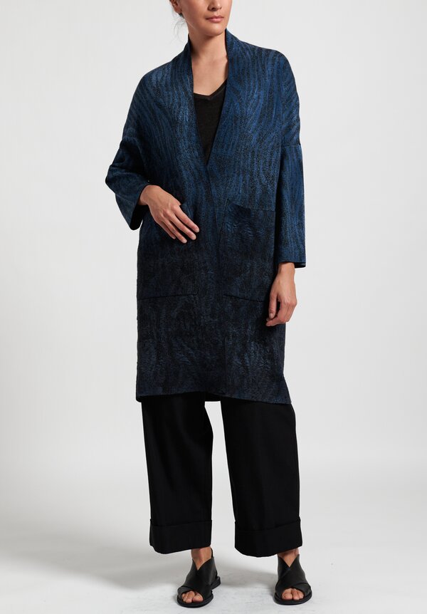Avant Toi Ombre Animal Print Duster in Deep Blue