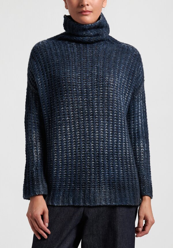 Avant Toi Oversize Cob Stitch Sweater in Nero/Deep Blue