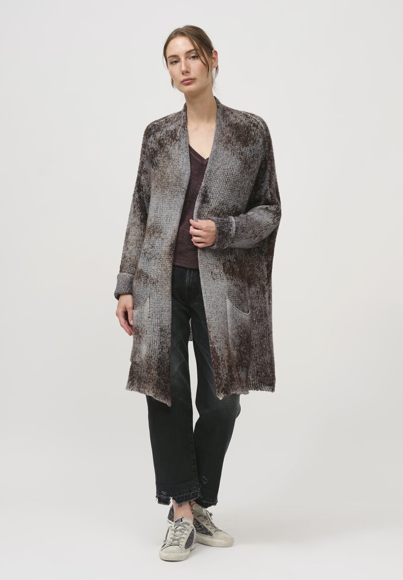 Avant Toi Hand-Painted Cashmere & Silk Shawl Cardigan in Suede Carruba Brown	