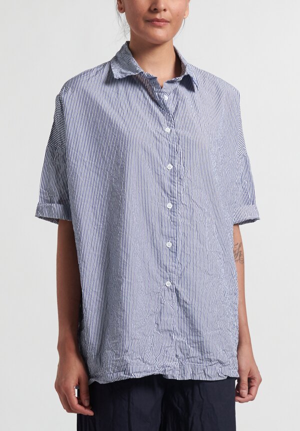 Casey Casey Silk-Blend Button Up P4 Shirt in Blue and White