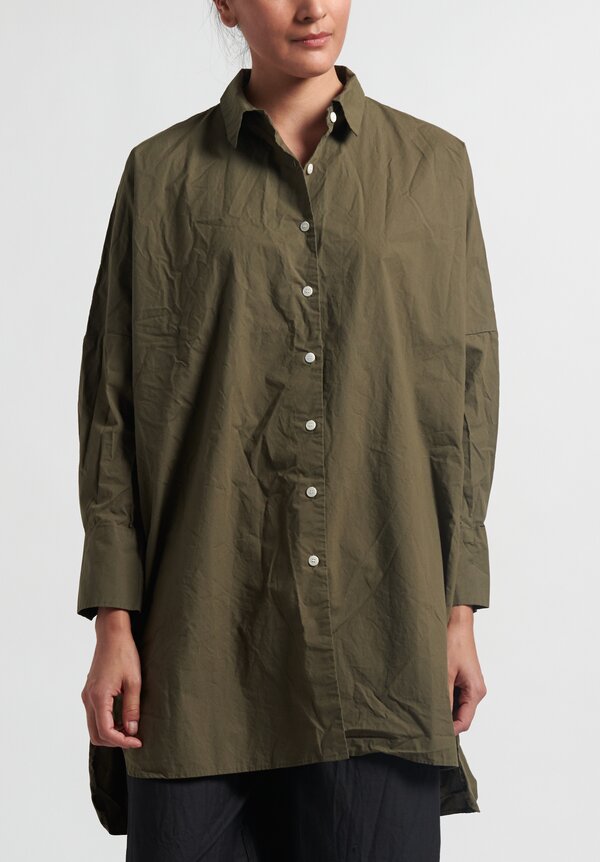 Casey Casey Long Button Up Odem Shirt in Kaki Green	