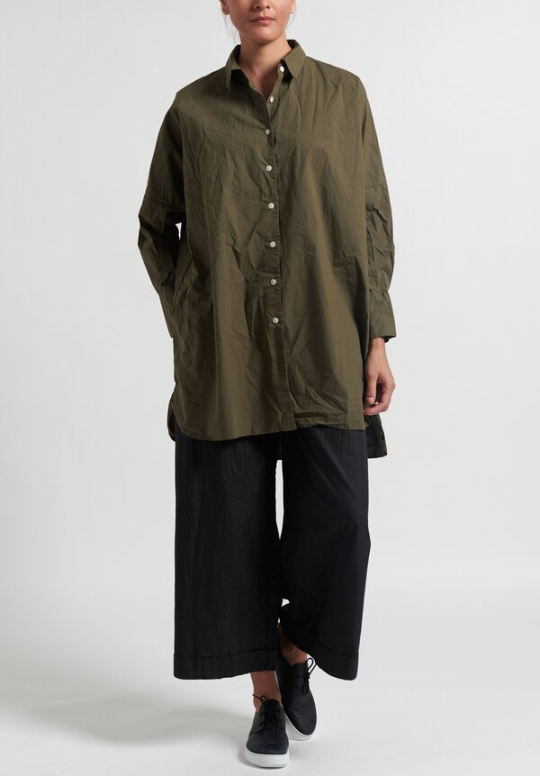 Casey Casey Long Button Up Odem Shirt in Kaki Green	