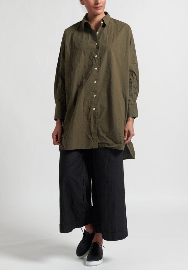 Casey Casey Long Button Up Odem Shirt in Kaki Green	