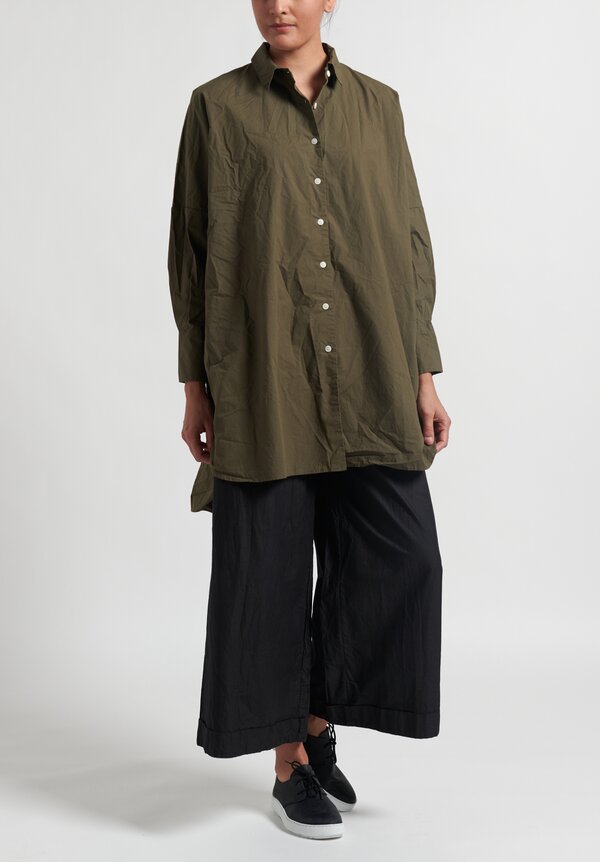 Casey Casey Long Button Up Odem Shirt in Kaki Green	