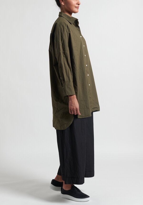 Casey Casey Long Button Up Odem Shirt in Kaki Green	