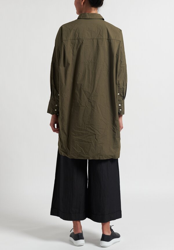 Casey Casey Long Button Up Odem Shirt in Kaki Green	