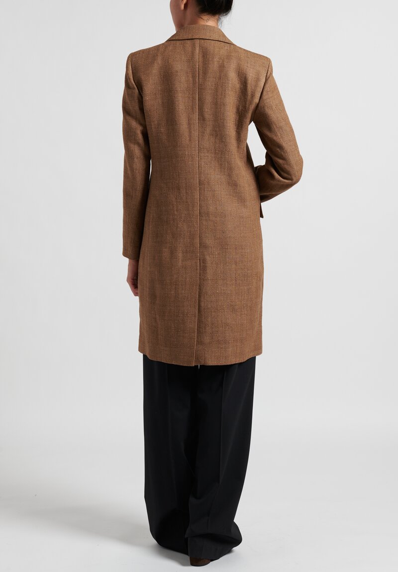 Etro Silk Blend Button-Up Coat in Tan