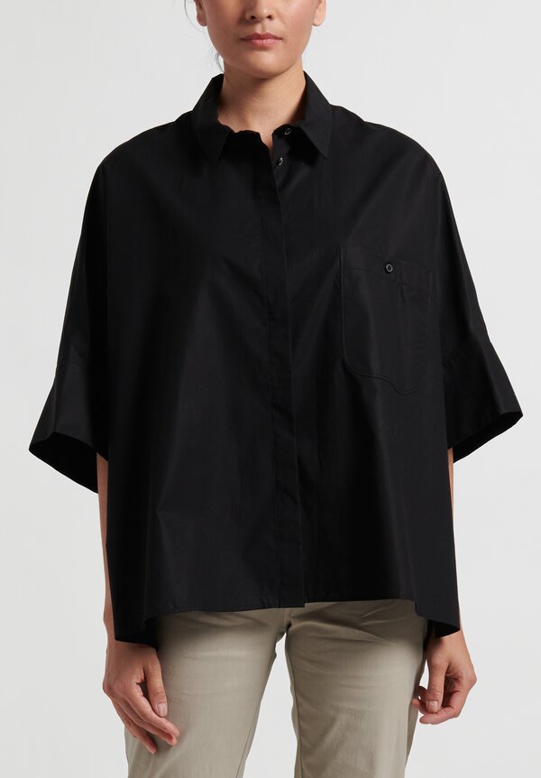 Rundholz Drop Shoulder Button-Up Blouse in Black	
