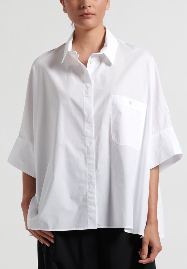 Rundholz Drop Shoulder Button-Up Blouse in White	