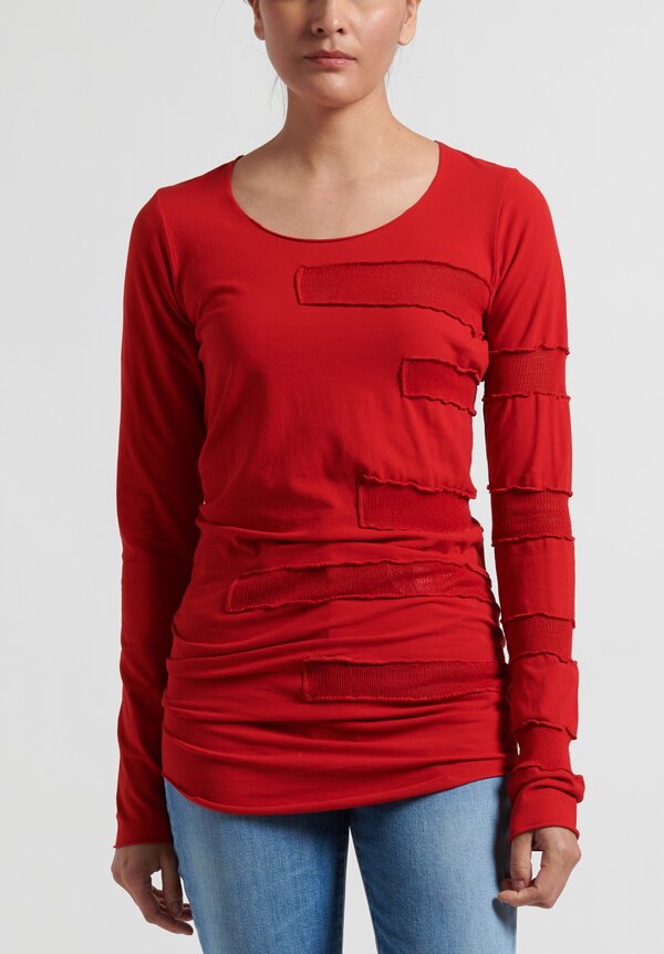 Rundholz Dip Long Striped-Side T-Shirt in Red
