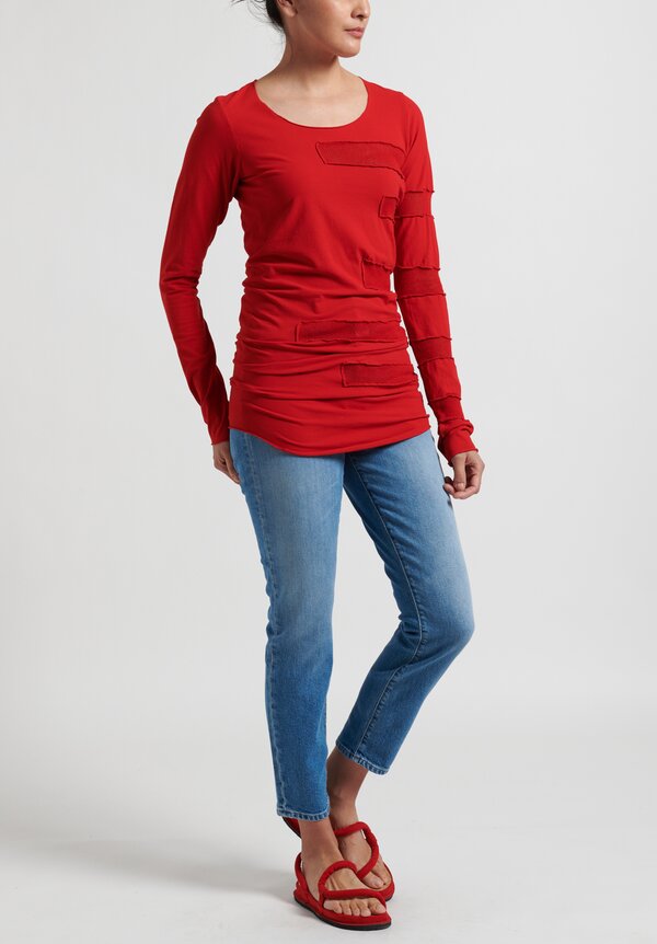 Rundholz Dip Long Striped-Side T-Shirt in Red