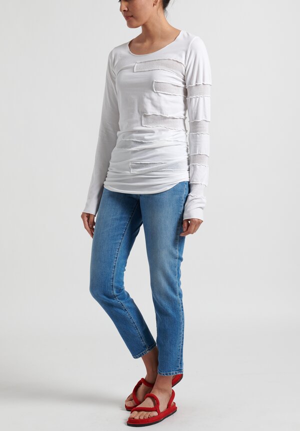 Rundholz Dip Long Striped-Side T-Shirt in White	