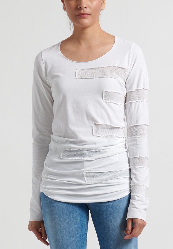 Rundholz Dip Long Striped-Side T-Shirt in White	