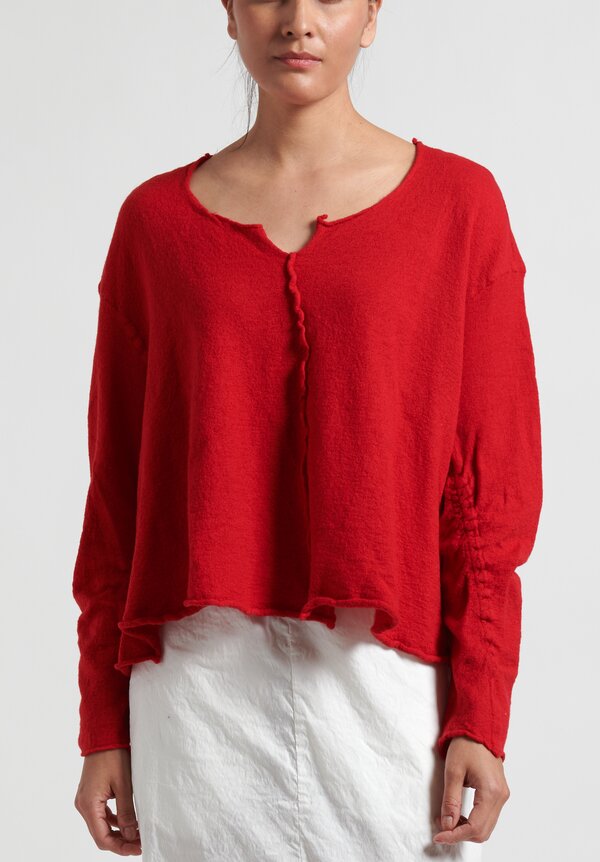 Rundholz Dip Short Raw-Edge Knitted Tunic in Red	