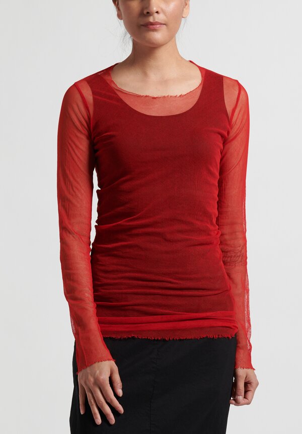 Rundholz Dip Long Cotton-Mesh T-Shirt in Red