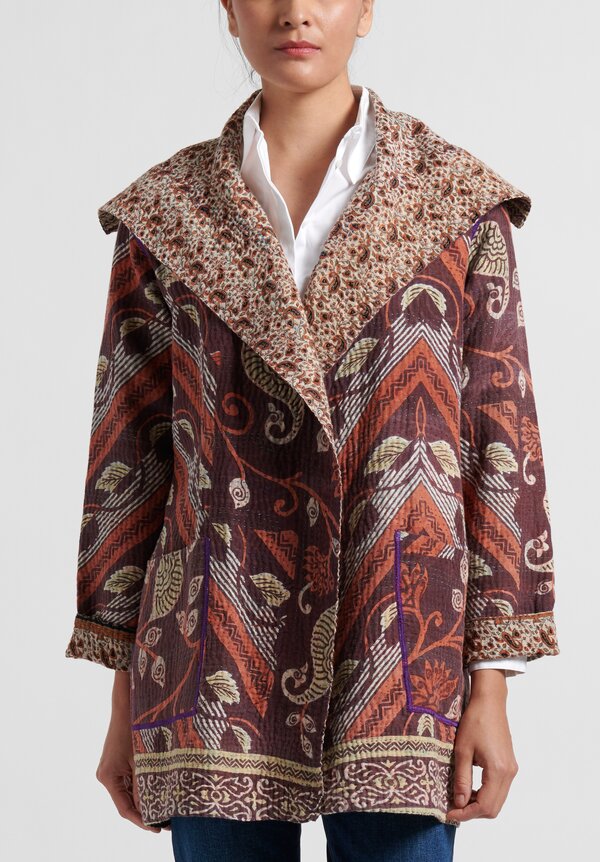 Mieko Mintz 4-Layer Cotton/ Silk SW Patch Pocket Jacket in Brown/Orange	