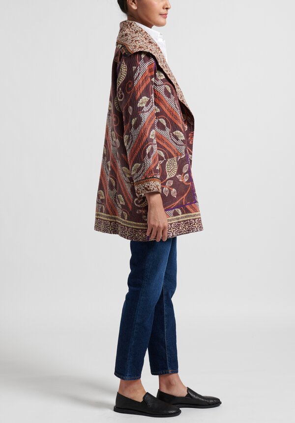 Mieko Mintz 4-Layer Cotton/ Silk SW Patch Pocket Jacket in Brown/Orange	