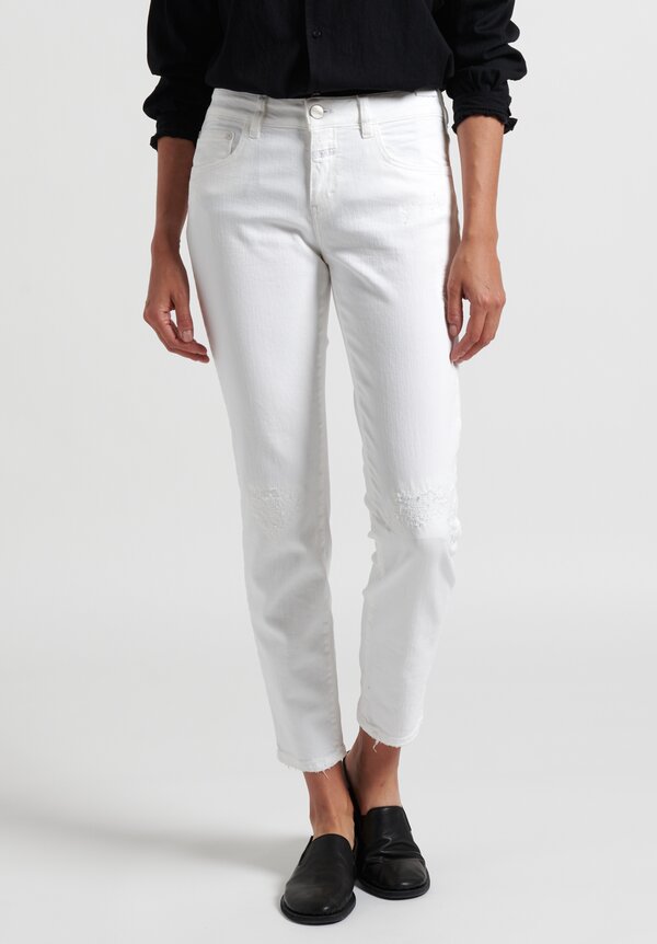 Closed Baker Cropped Distressed Hem Jeans in White	