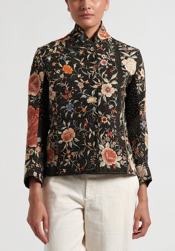By Walid 19th C. Embroidery Haya Jacket in Black and Floral	