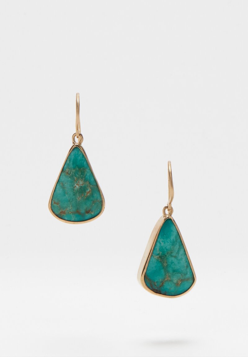Greig Porter 18K, Medium Triangular Kingman Turquoise Drop Earrings	