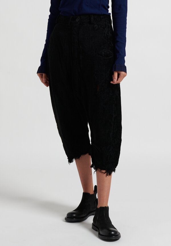 Rundholz Dip Mid-Rise Distressed Drop Cortch Pants in Black	