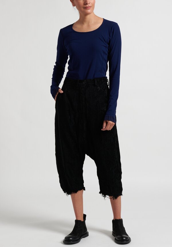 Rundholz Dip Mid-Rise Distressed Drop Cortch Pants in Black	