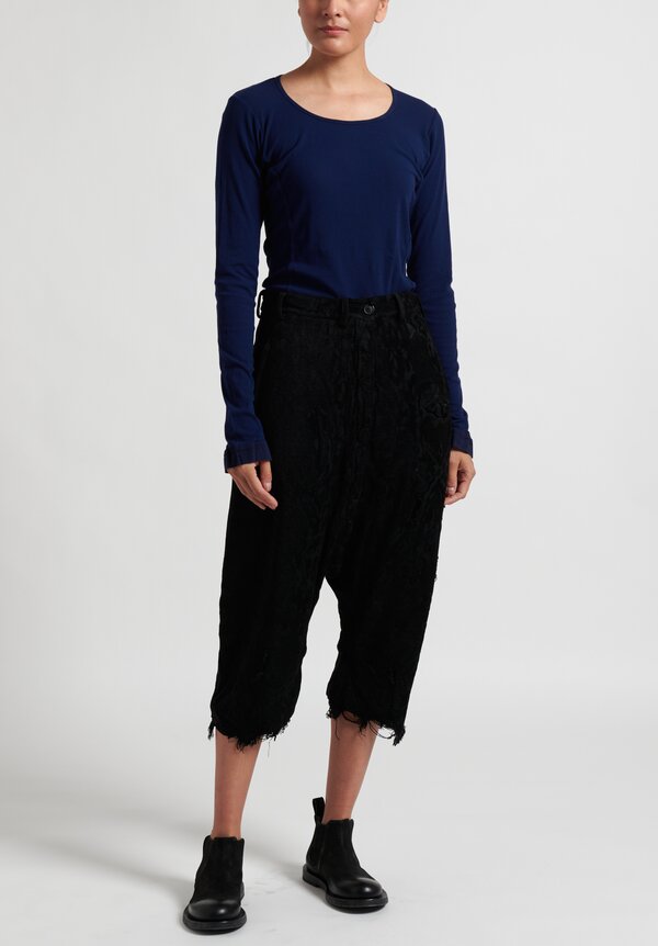 Rundholz Dip Mid-Rise Distressed Drop Cortch Pants in Black	