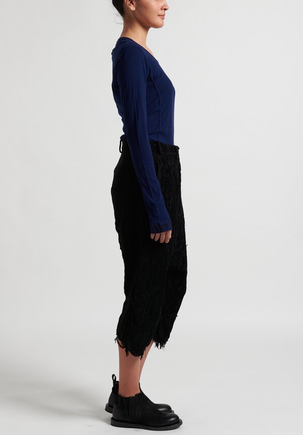 Rundholz Dip Mid-Rise Distressed Drop Cortch Pants in Black	