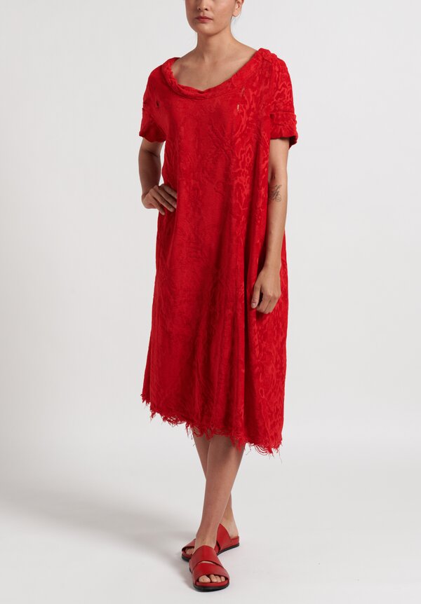 Rundholz Dip Distressed Jacquard Dress in Red	