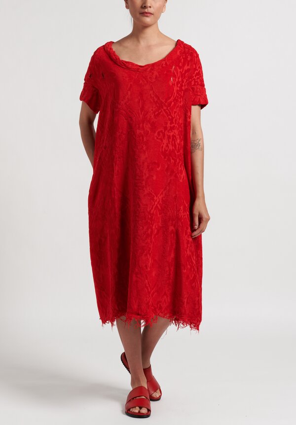 Rundholz Dip Distressed Jacquard Dress in Red	