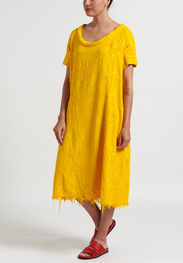 Rundholz Dip Distressed Jacquard Dress in Yellow	