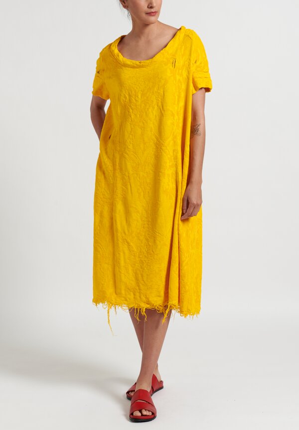 Rundholz Dip Distressed Jacquard Dress in Yellow	