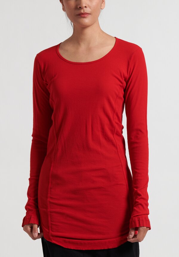 Rundholz Dip Long Raw Edge T-Shirt in Red	