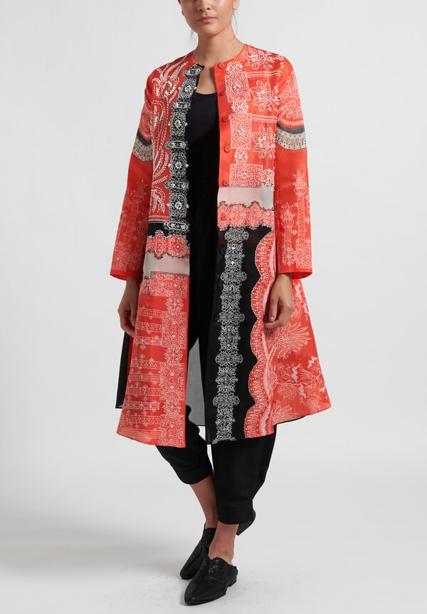 Biyan Ravillo Two Tone Organza A-Line Silk Coat in Tangerine and Black	