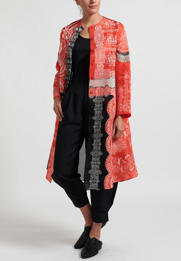 Biyan Ravillo Two Tone Organza A-Line Silk Coat in Tangerine and Black	