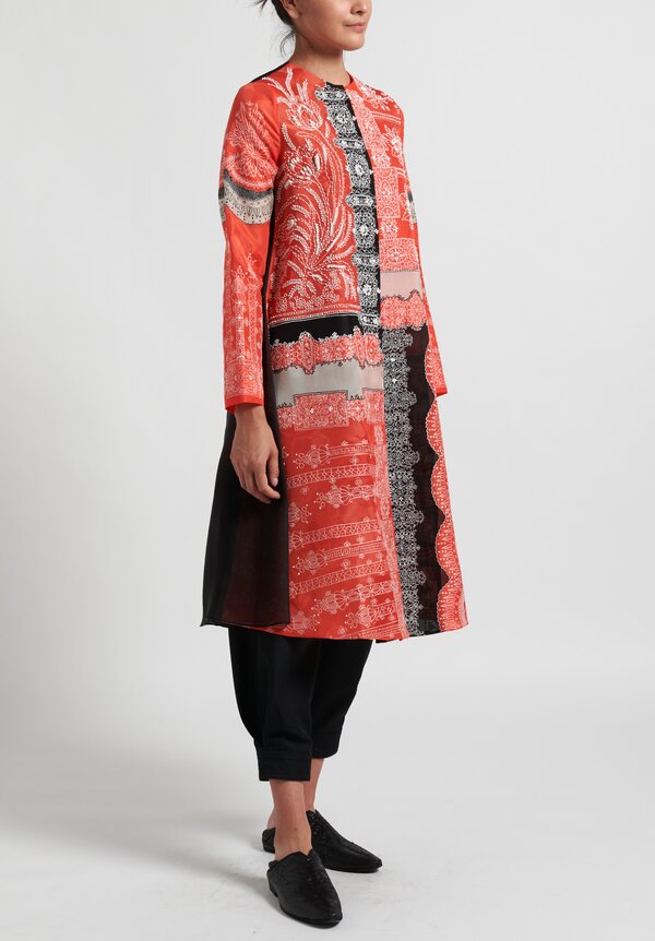 Biyan Ravillo Two Tone Organza A-Line Silk Coat in Tangerine and Black	