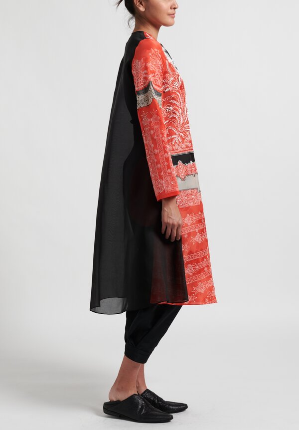 Biyan Ravillo Two Tone Organza A-Line Silk Coat in Tangerine and Black	